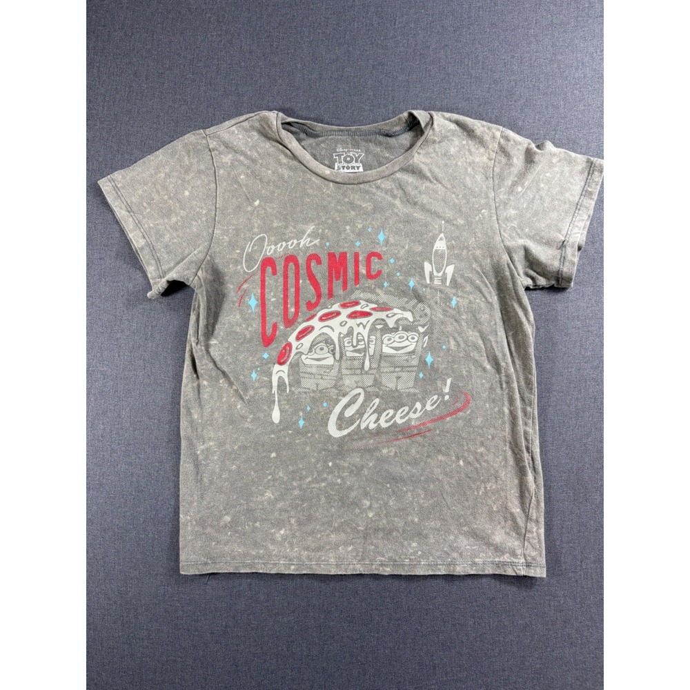 Disney Toy Story Alien Pizza Planet Cosmic Cheese Gray Acid Wash Shirt Kids S